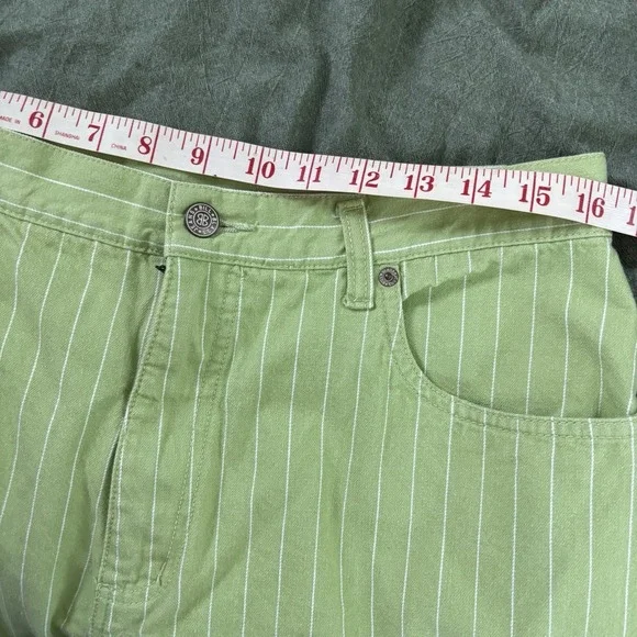 Vintage Bill Blass Capri Jeans Womens 14 Green Stripe Cropped Y2K Resortwear - Picture 5 of 8